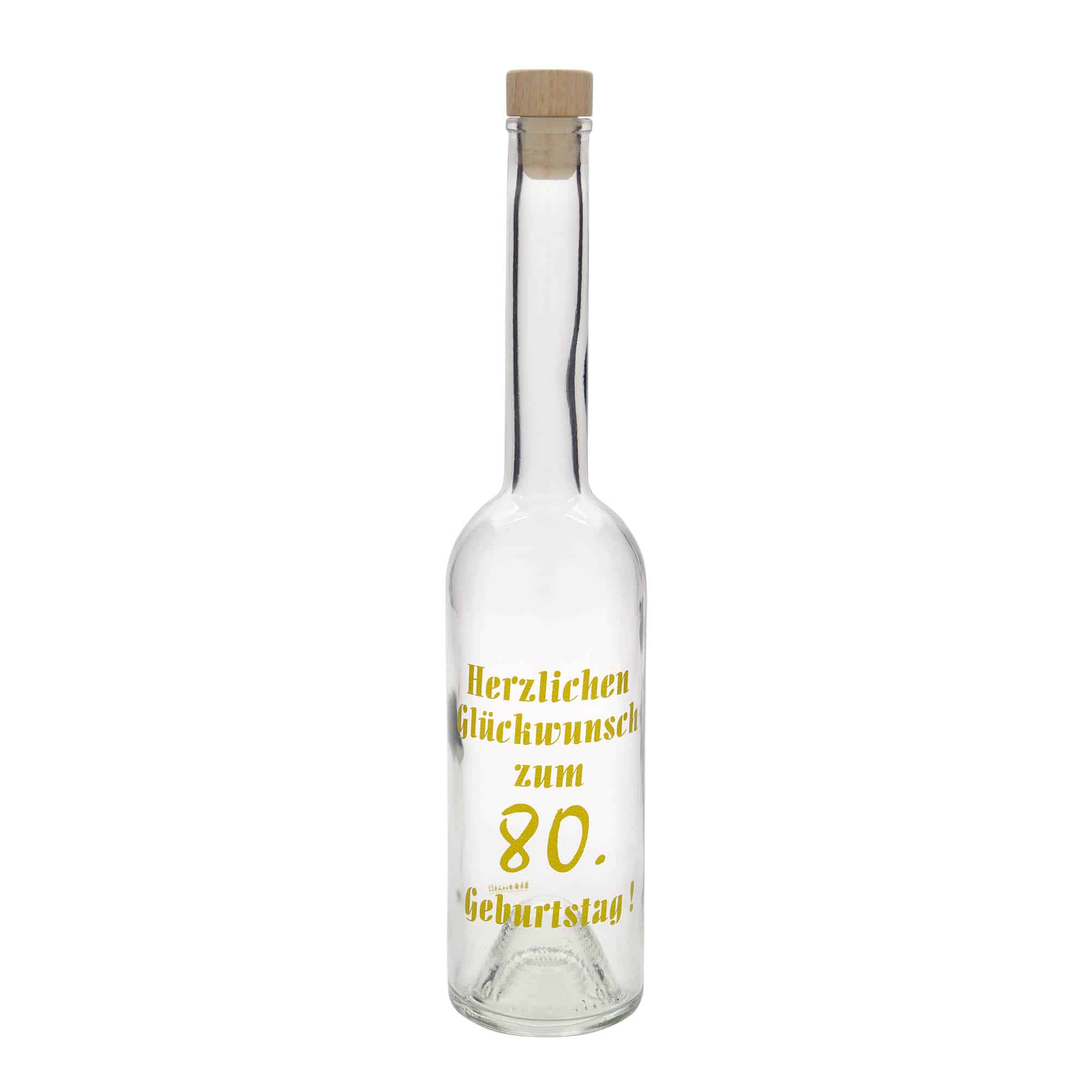 Glazen fles 'Opera', 500 ml, motief: 80 jaar, monding: kurk