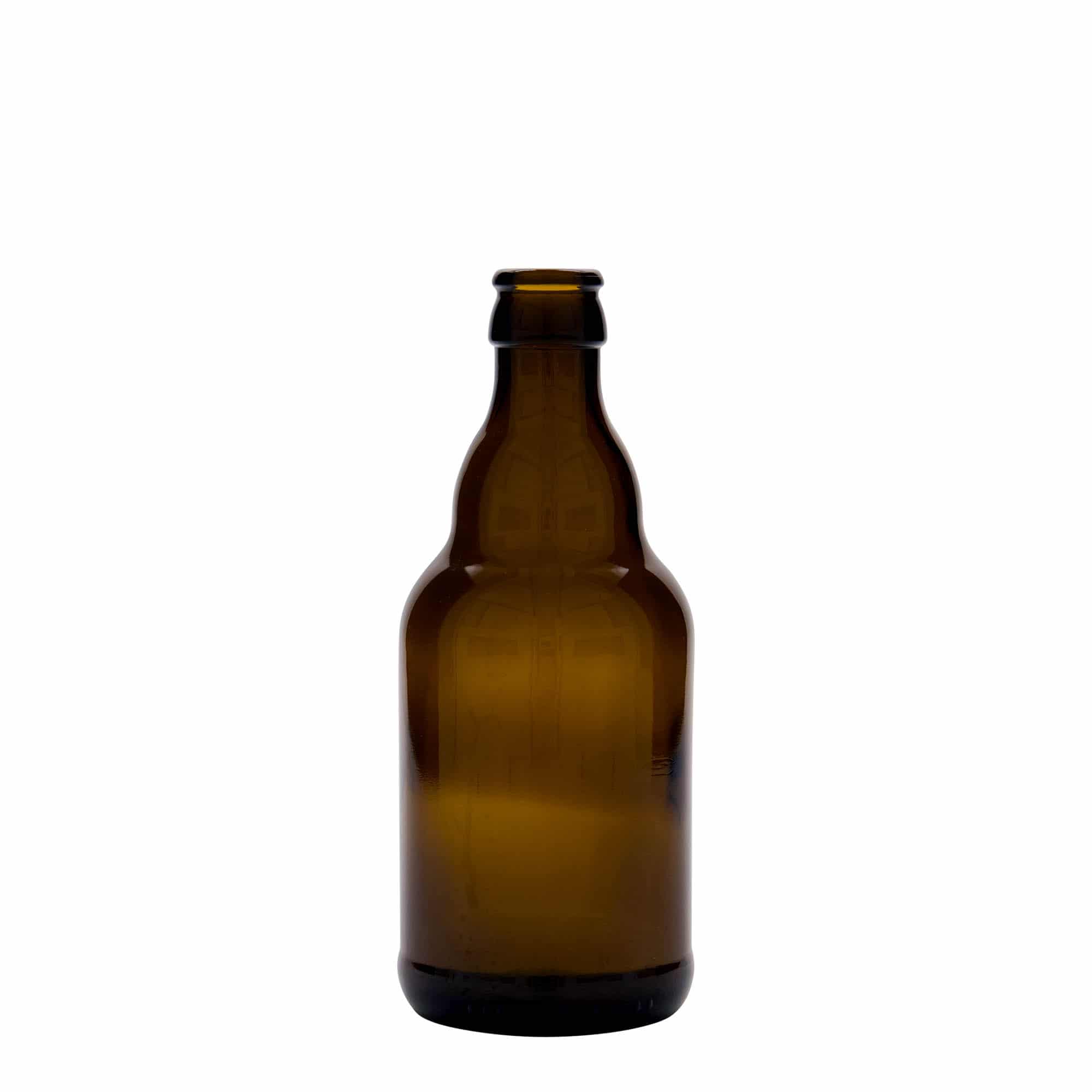 Bierflesje 'Steinie', 330 ml, glas, bruin, monding: kroonkurk