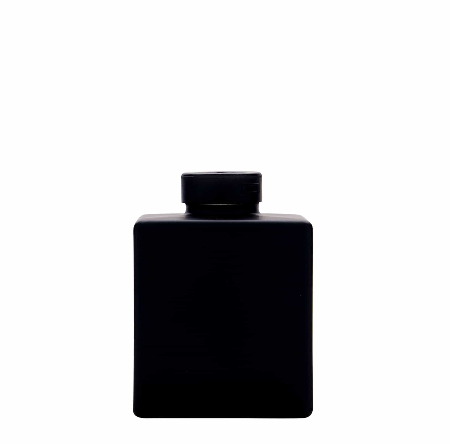 Glazen fles 'Cube', 500 ml, vierkant, zwart, monding: kurk
