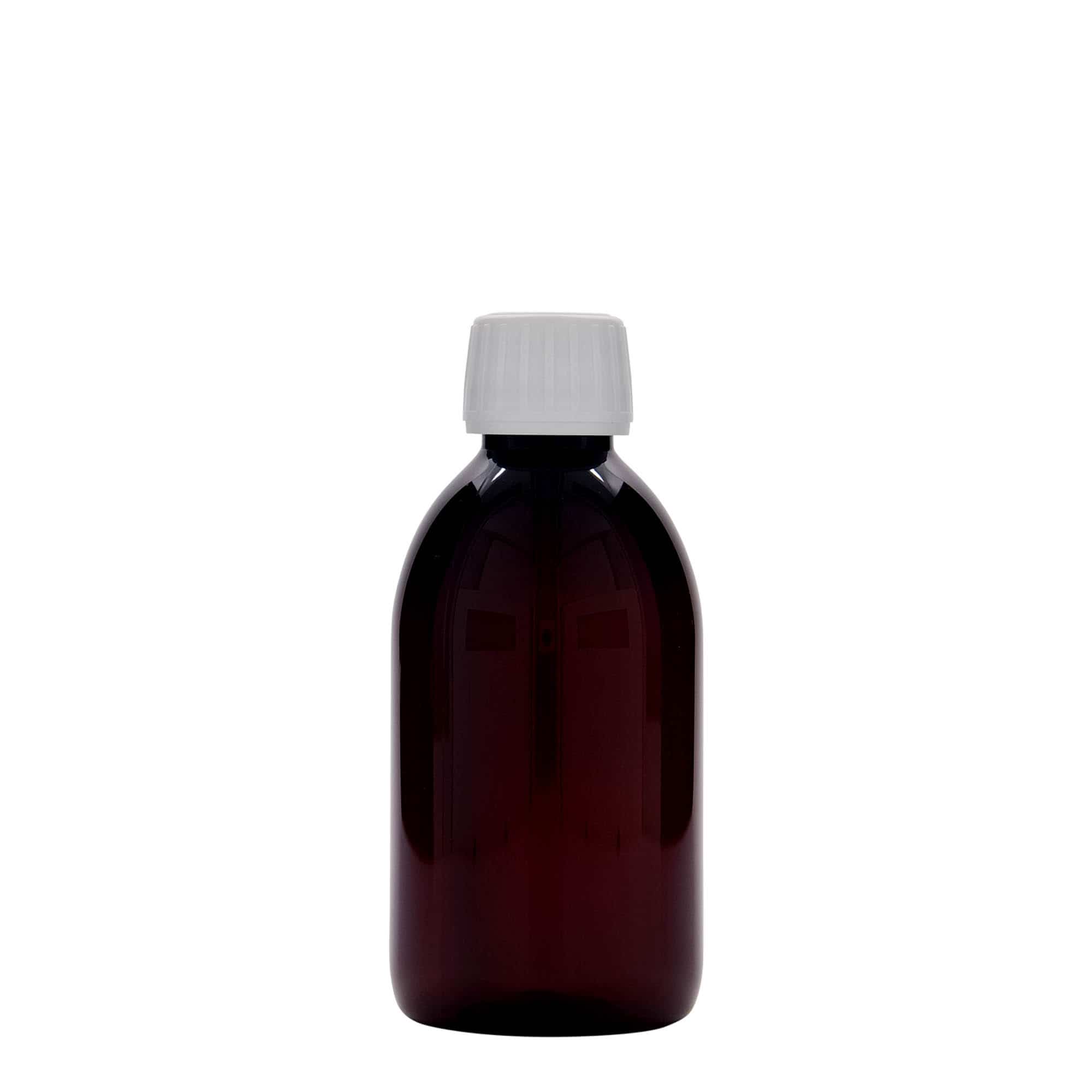 Pet-medicijnfles, 250 ml, bruin, kunststof, monding: PP 28