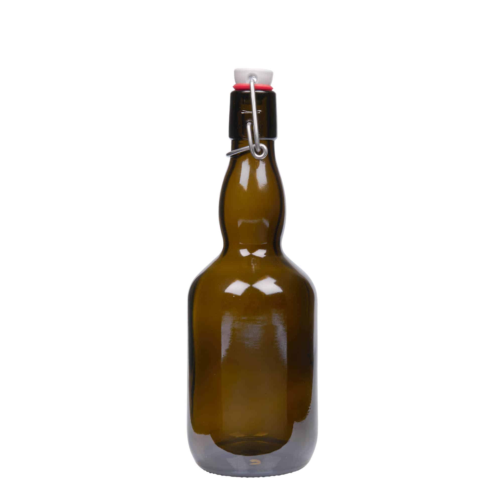 Bierflesje gewelfde hals, 500 ml, glas, antiekgroen, monding: beugelsluiting
