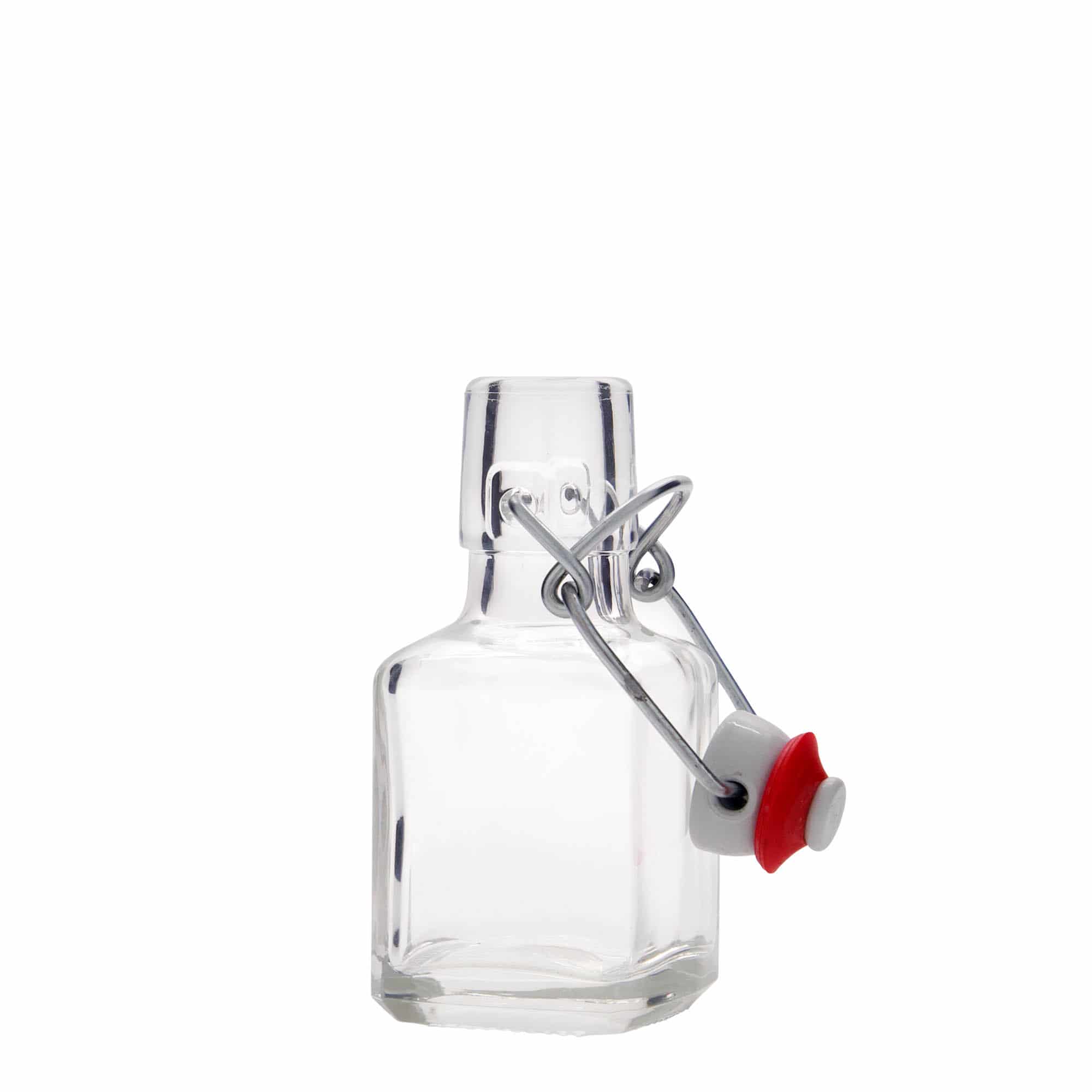Glazen fles 'Kubica', 100 ml, vierkant, monding: beugelsluiting