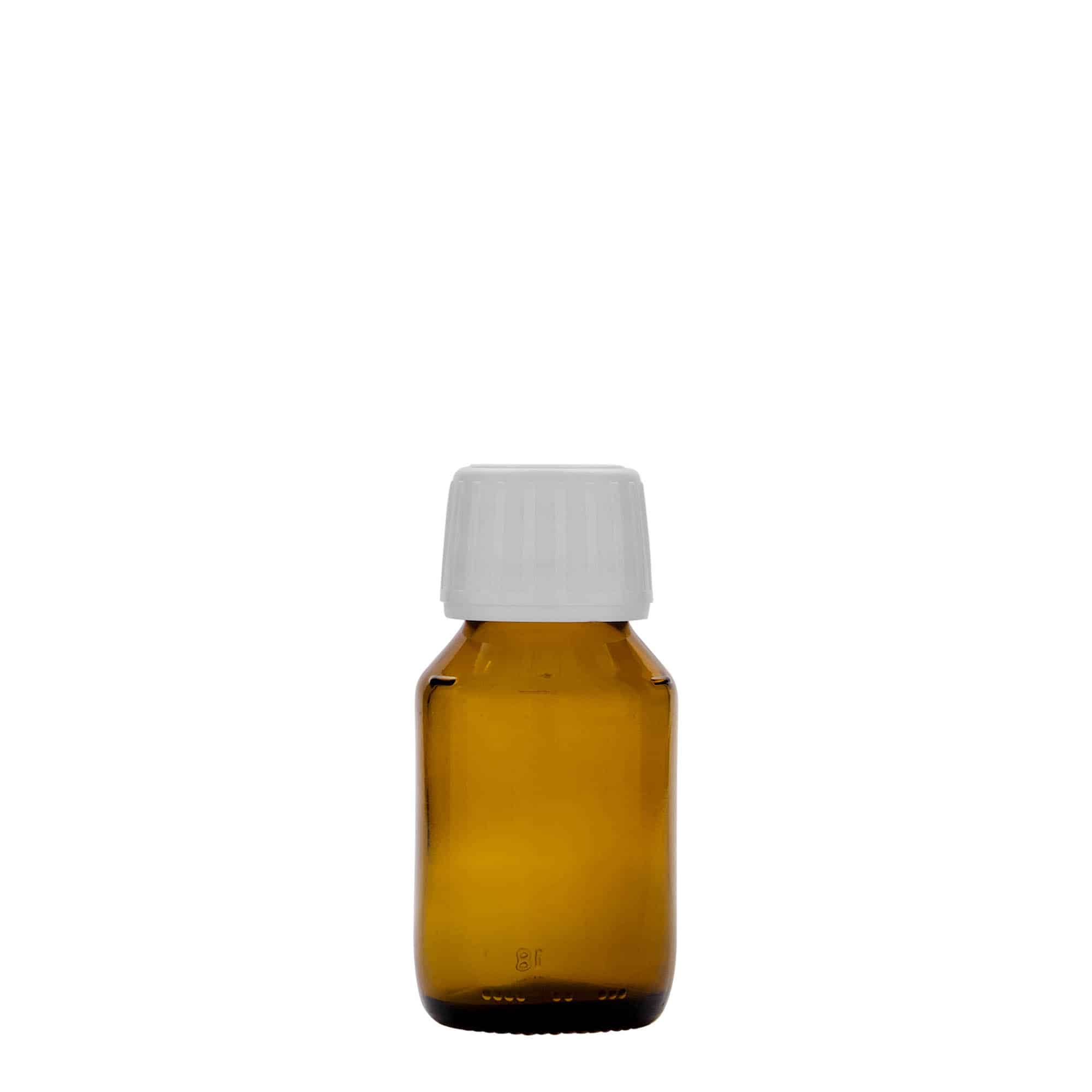 Medicijnfles, 50 ml, bruin, glas, monding: PP 28