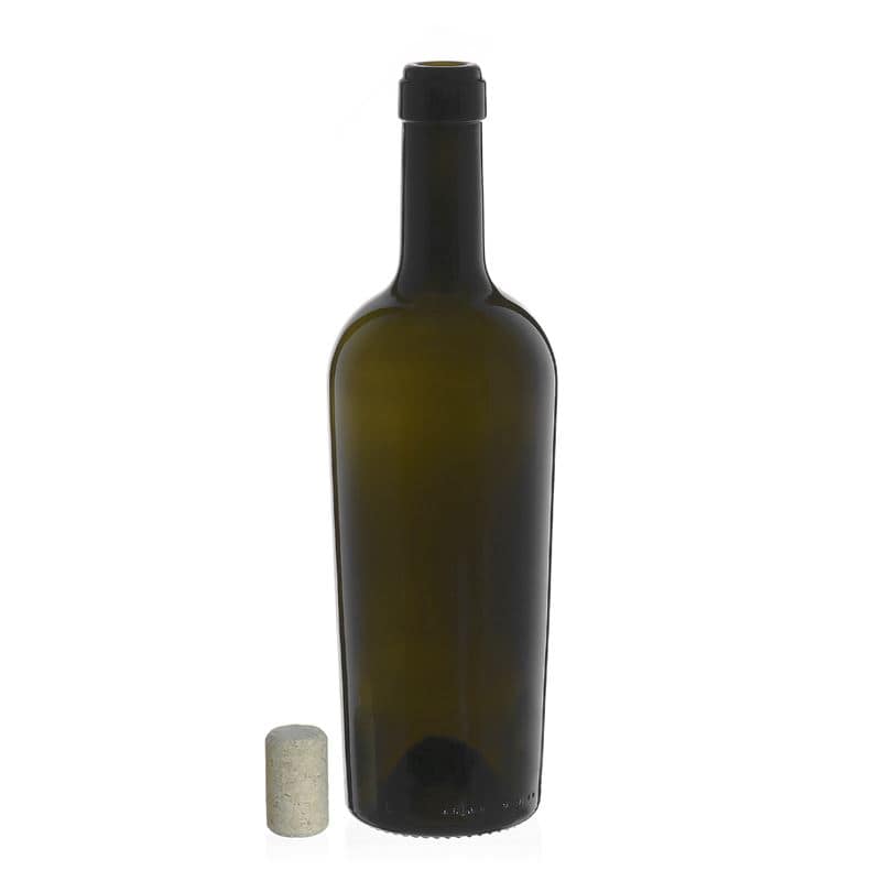 Wijnfles 'Imperiale', 750 ml, antiekgroen, monding: kurk