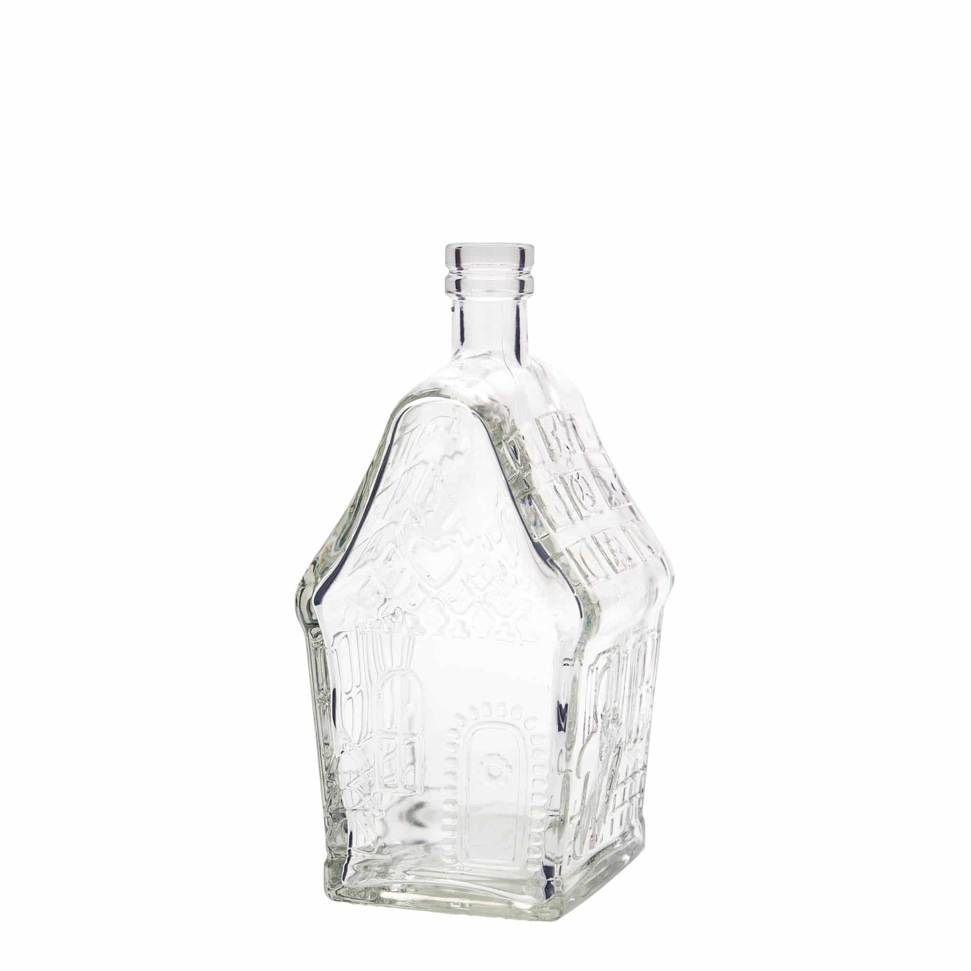 Glazen fles 'Peperkoekhuisje', 500 ml, rechthoekig, monding: kurk