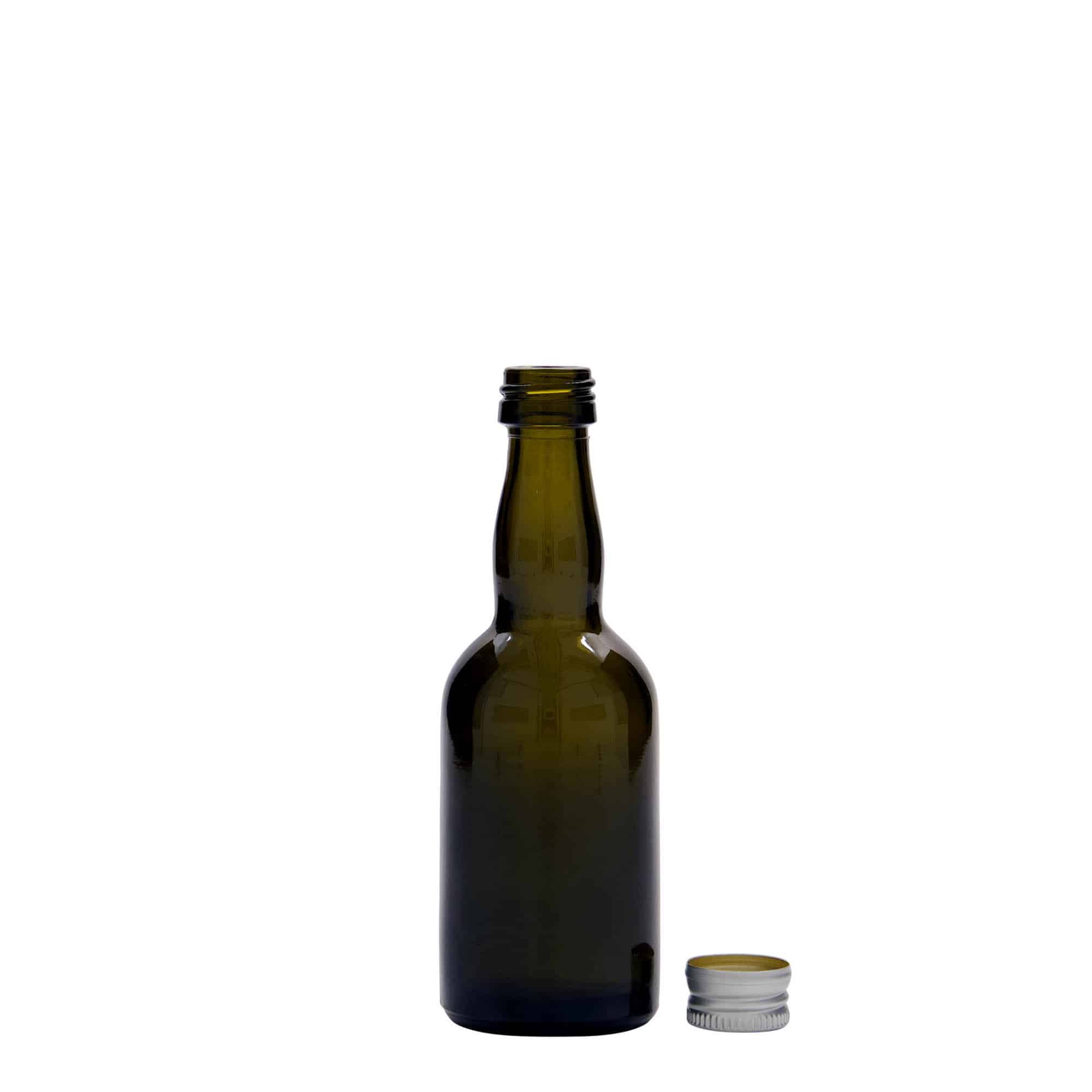 Glazen fles 'Proba', 50 ml, antiekgroen, monding: PP 18
