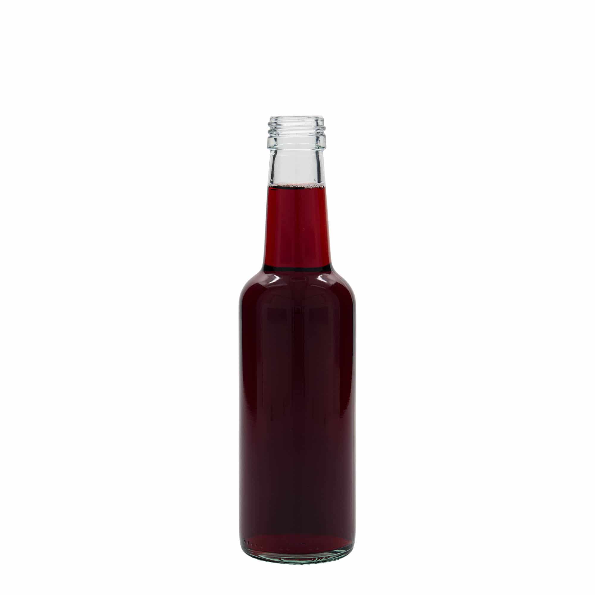 Glazen fles met rechte hals, 250 ml, monding: PP 28