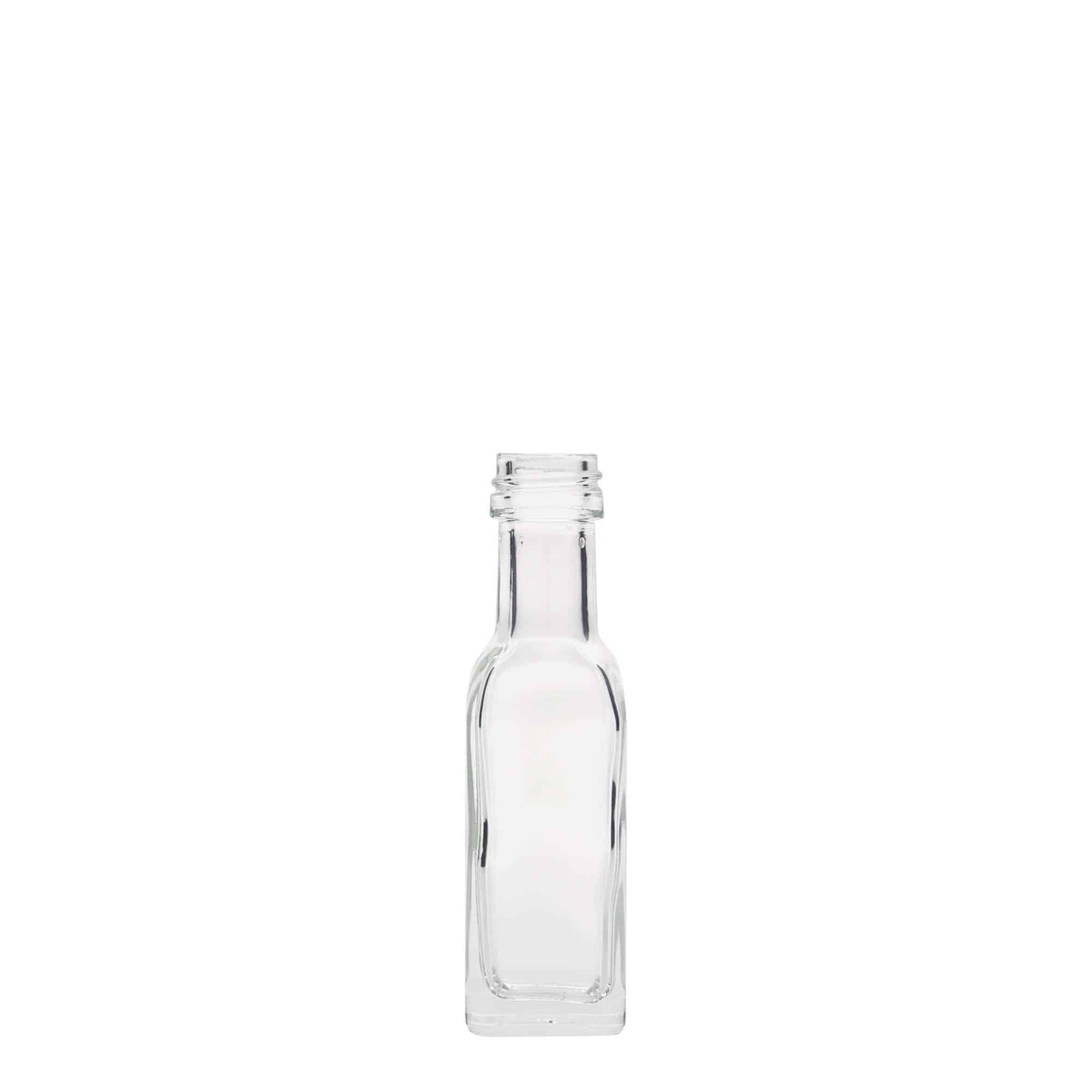 Glazen fles 'Marasca', 20 ml, vierkant, monding: PP 18