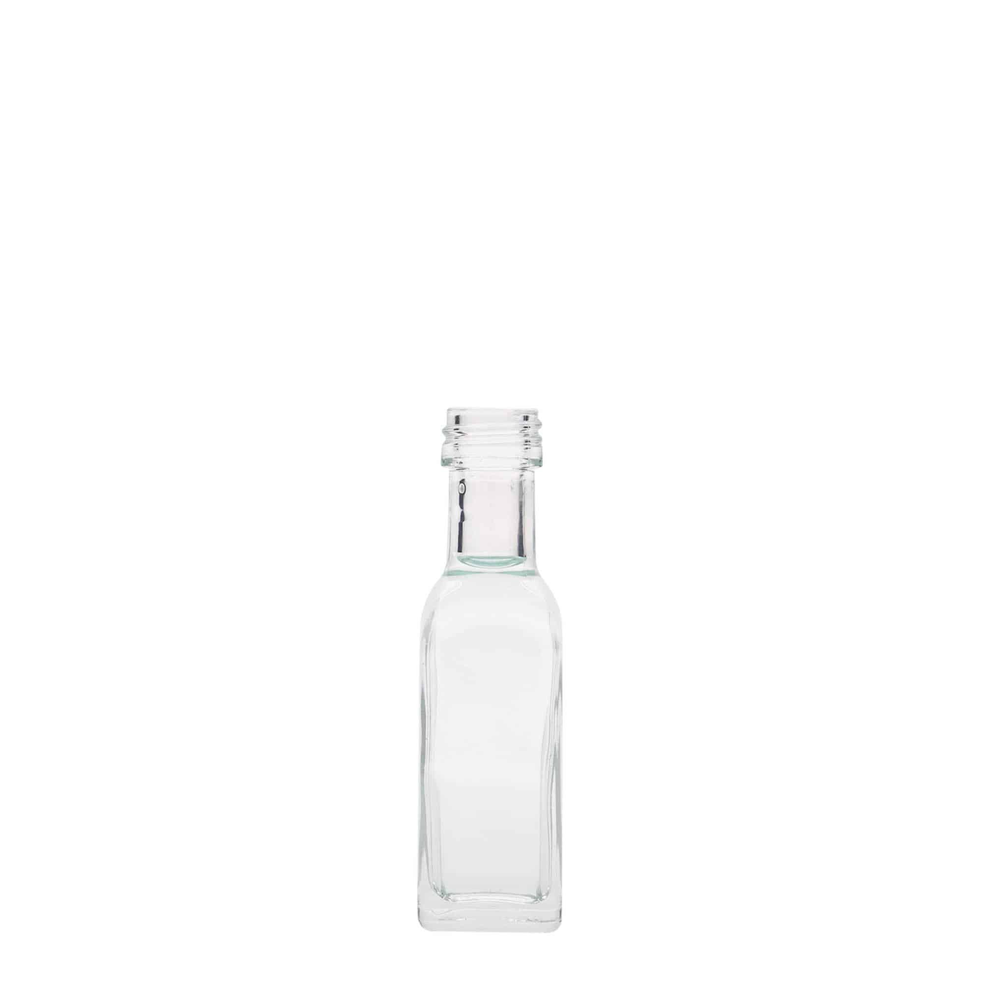 Glazen fles 'Marasca', 20 ml, vierkant, monding: PP 18