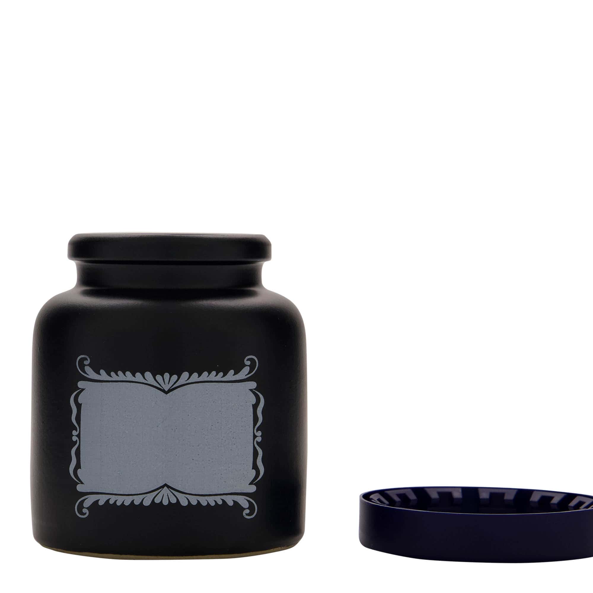 Steengoed pot, 270 ml, motief: etiketveld, keramiek, zwart, monding: stulpdeksel