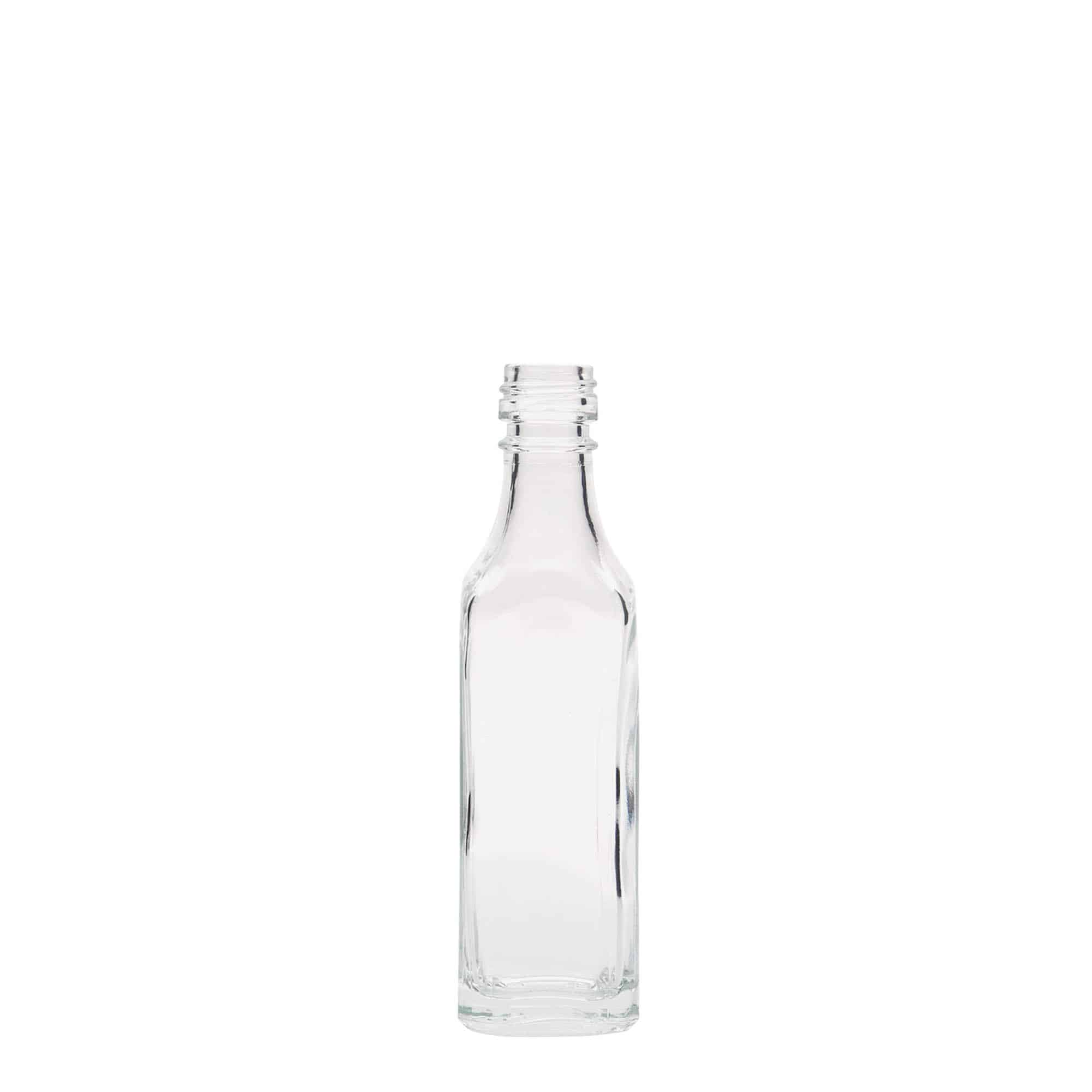 Glazen fles 'Siena', 50 ml, vierkant, monding: PP 18