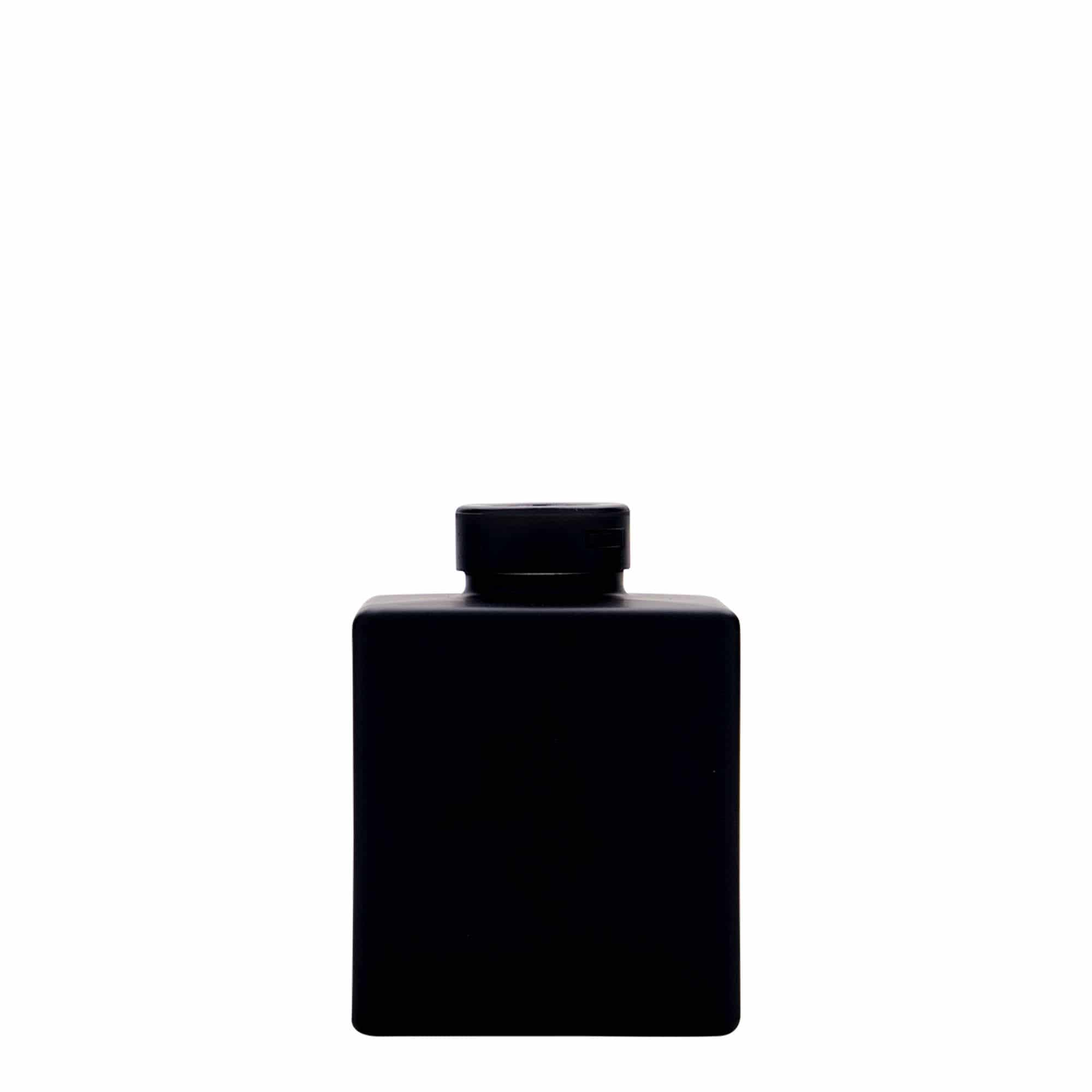 Glazen fles 'Cube', 100 ml, vierkant, zwart, monding: kurk