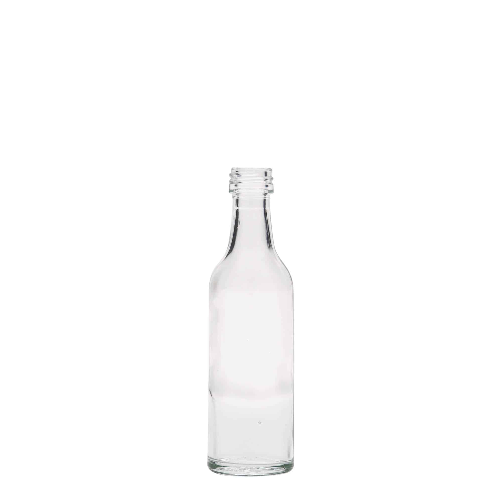 Glazen fles met rechte hals, 50 ml, monding: PP 18