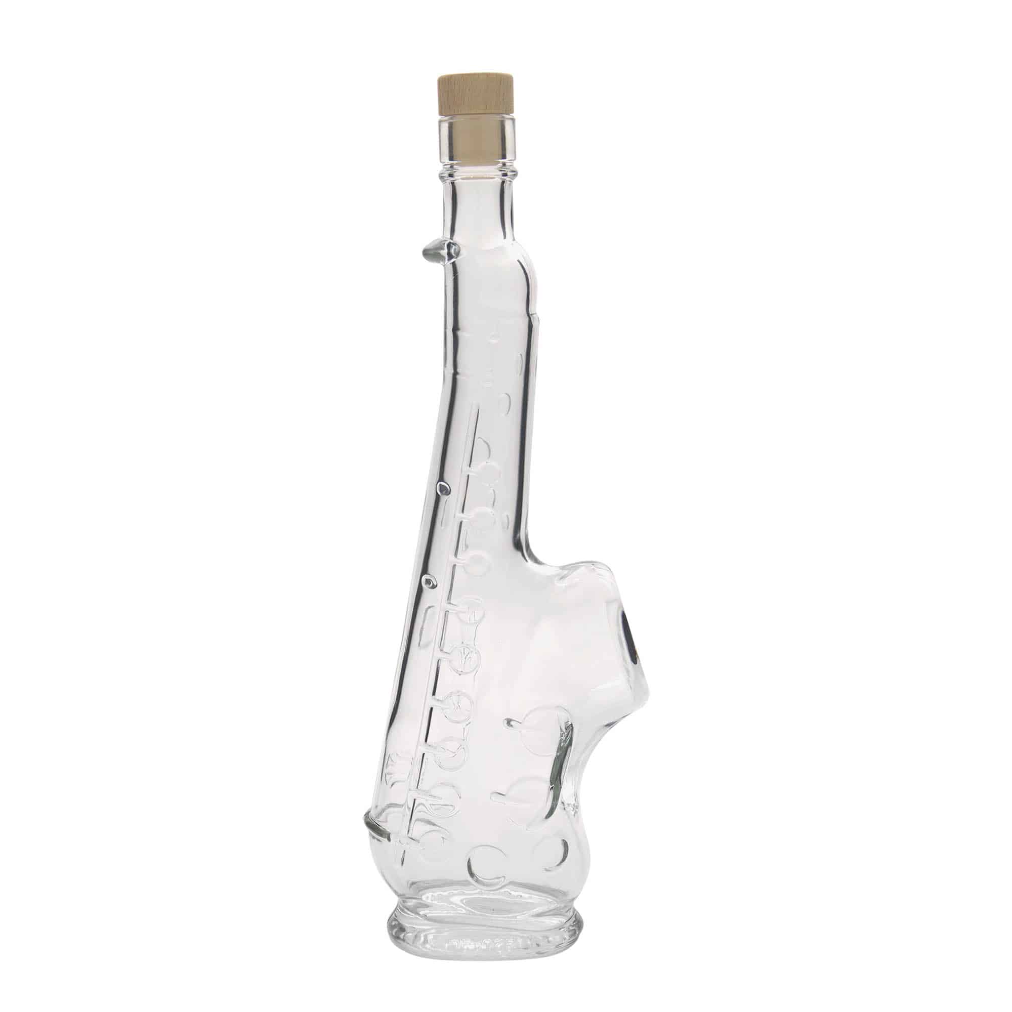 Glazen fles 'Saxofoon', 500 ml, monding: kurk