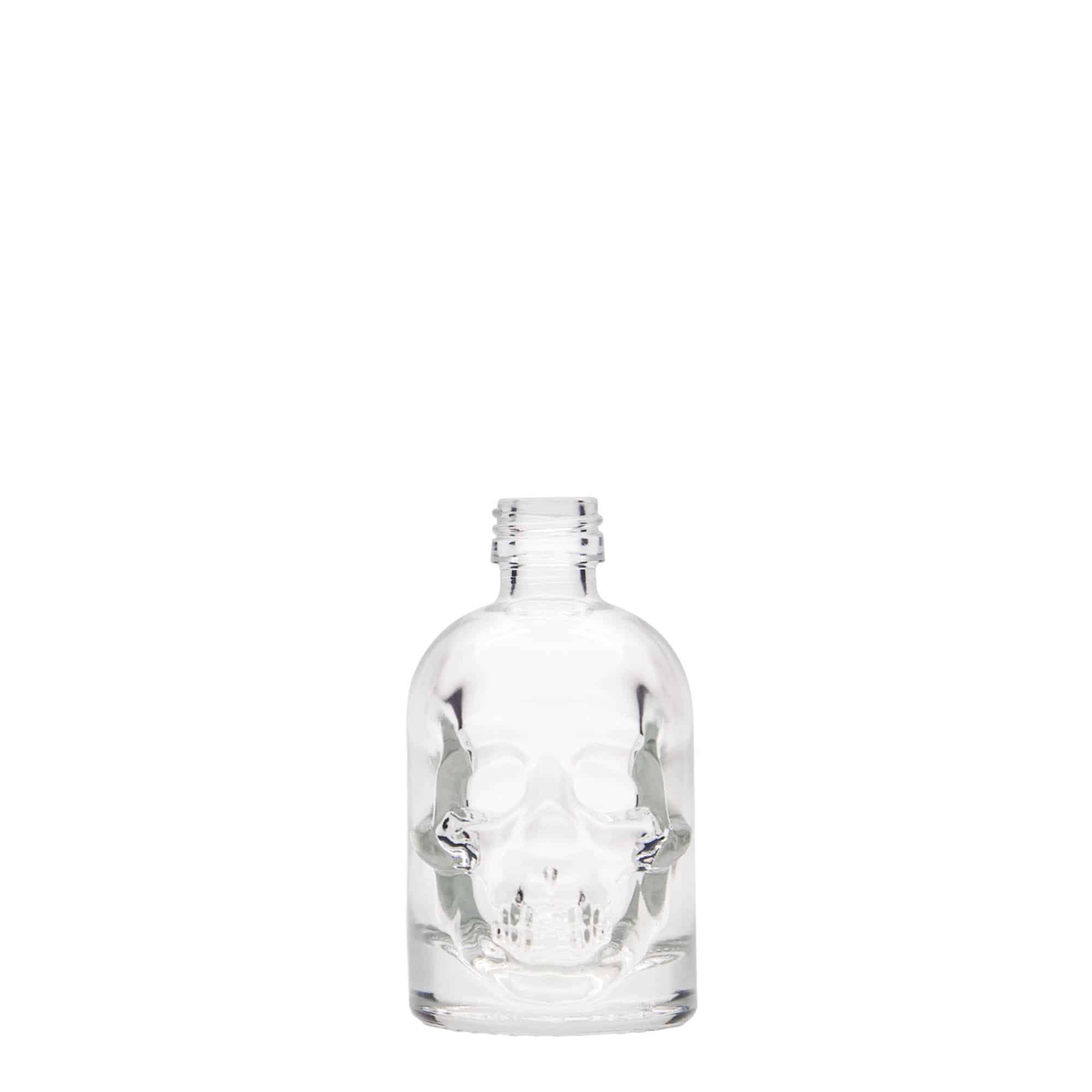 Glazen fles 'Doodskop', 50 ml, monding: PP 18