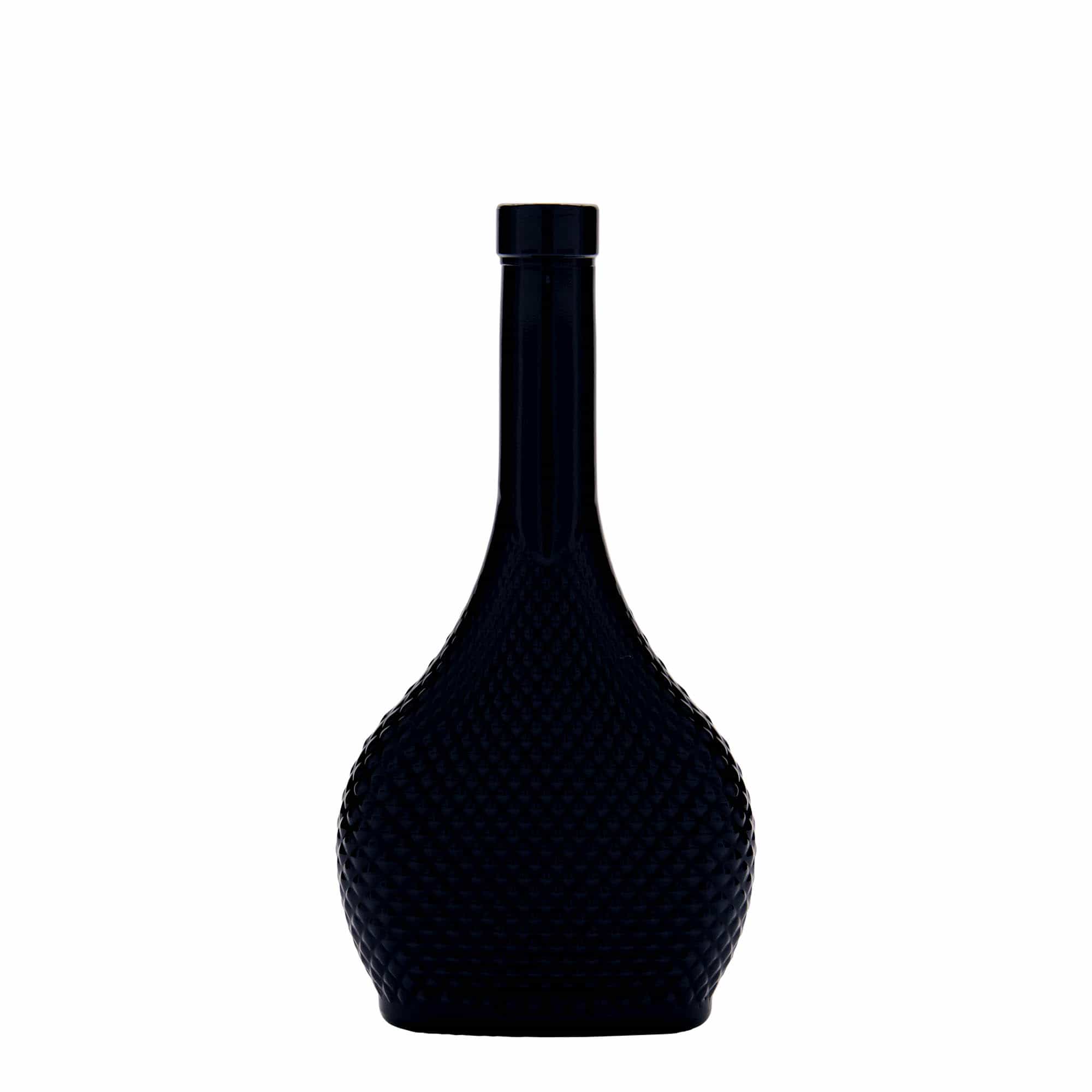 Glazen fles 'Contessa Diamante', 200 ml, ovaal, zwart, monding: kurk