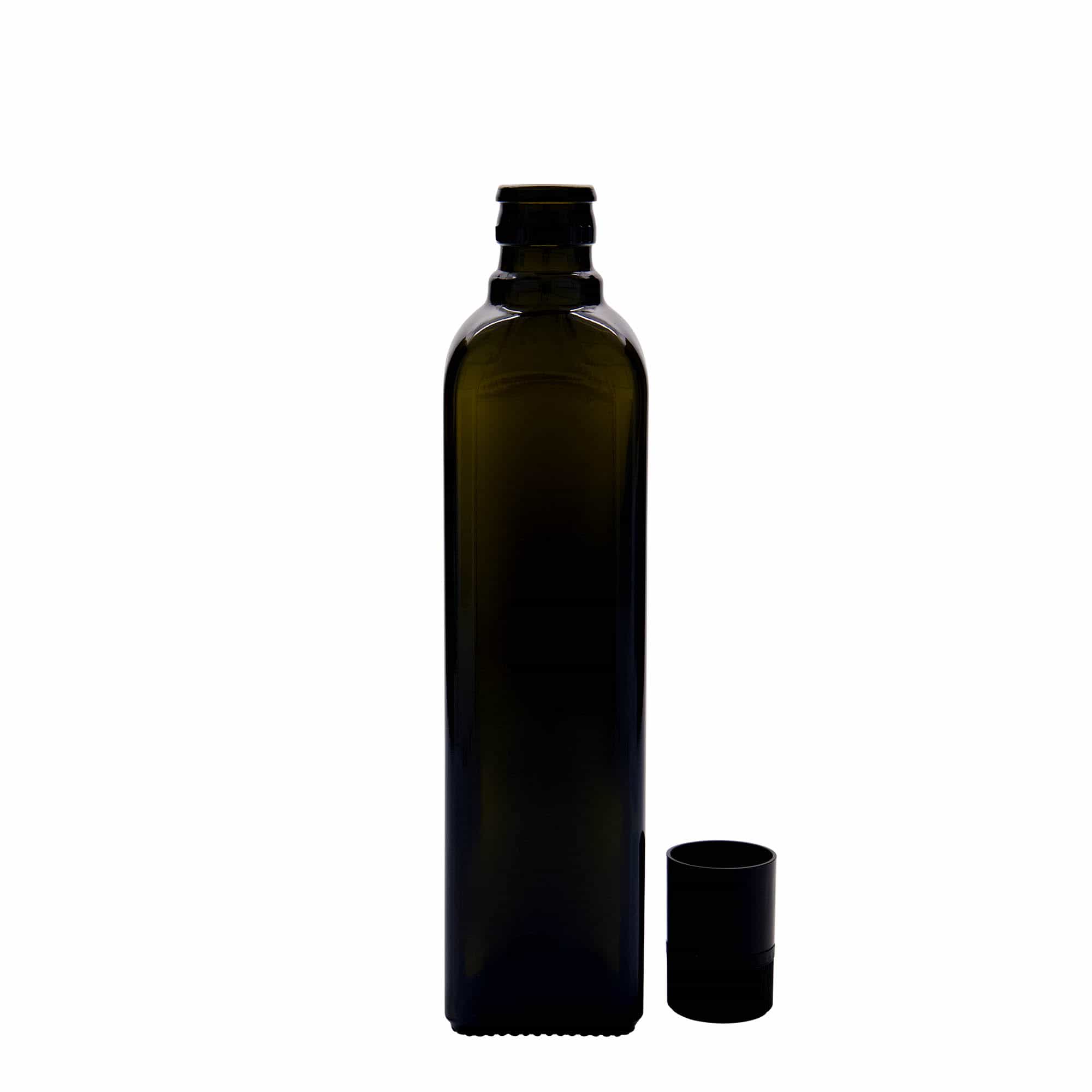Azijn-/oliefles 'Quadra', 500 ml, glas, vierkant, antiekgroen, monding: DOP