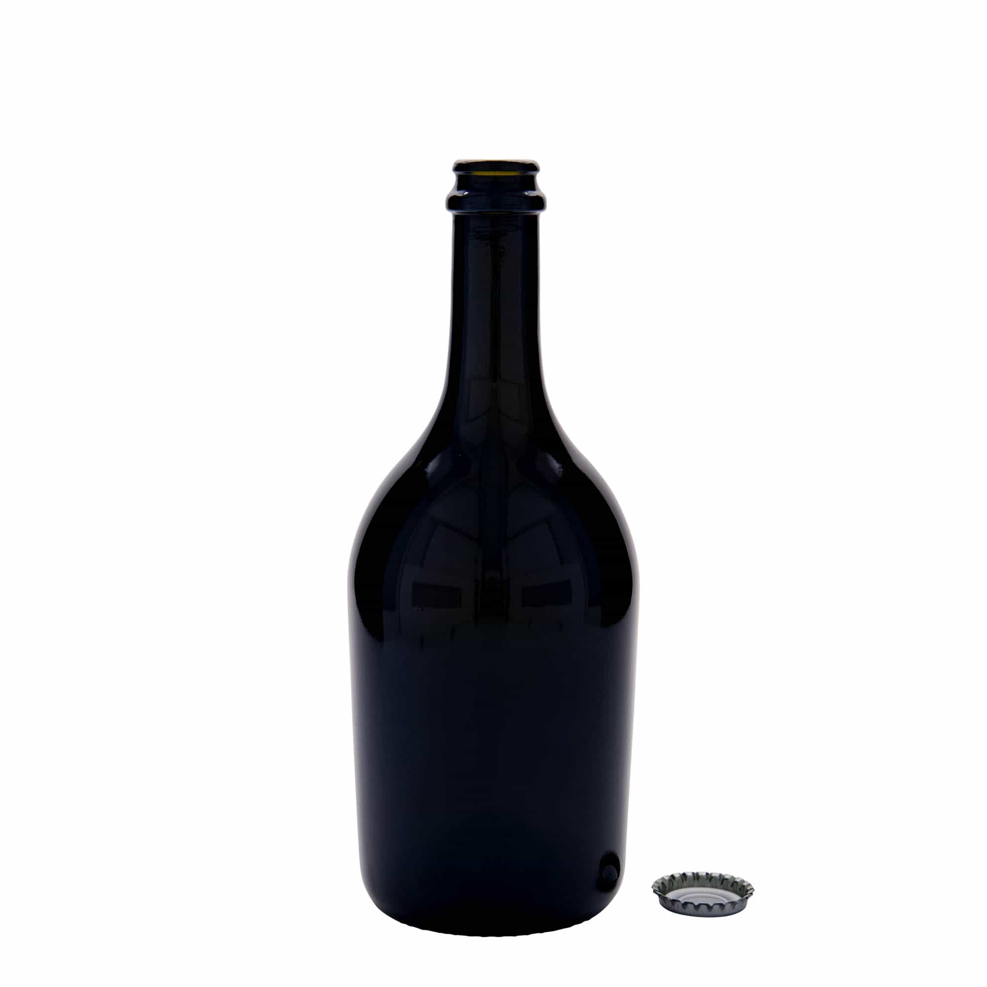 Bier-/champagnefles 'Butterfly', 750 ml, glas, antiekgroen, monding: kroonkurk