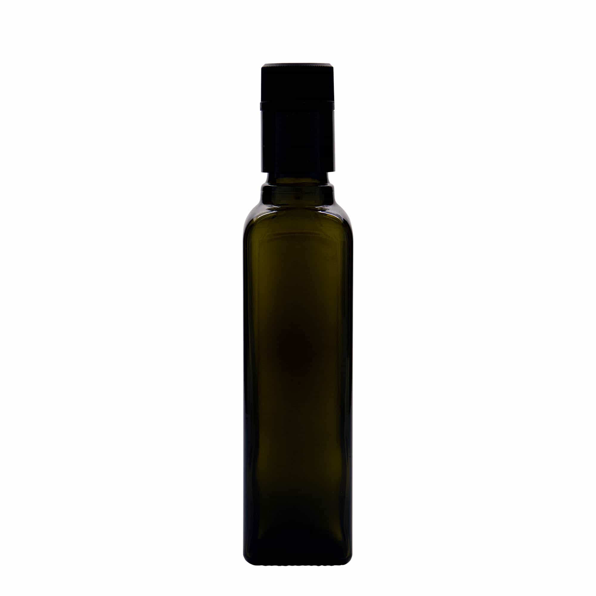 Azijn-/oliefles 'Quadra', 250 ml, glas, vierkant, antiekgroen, monding: DOP