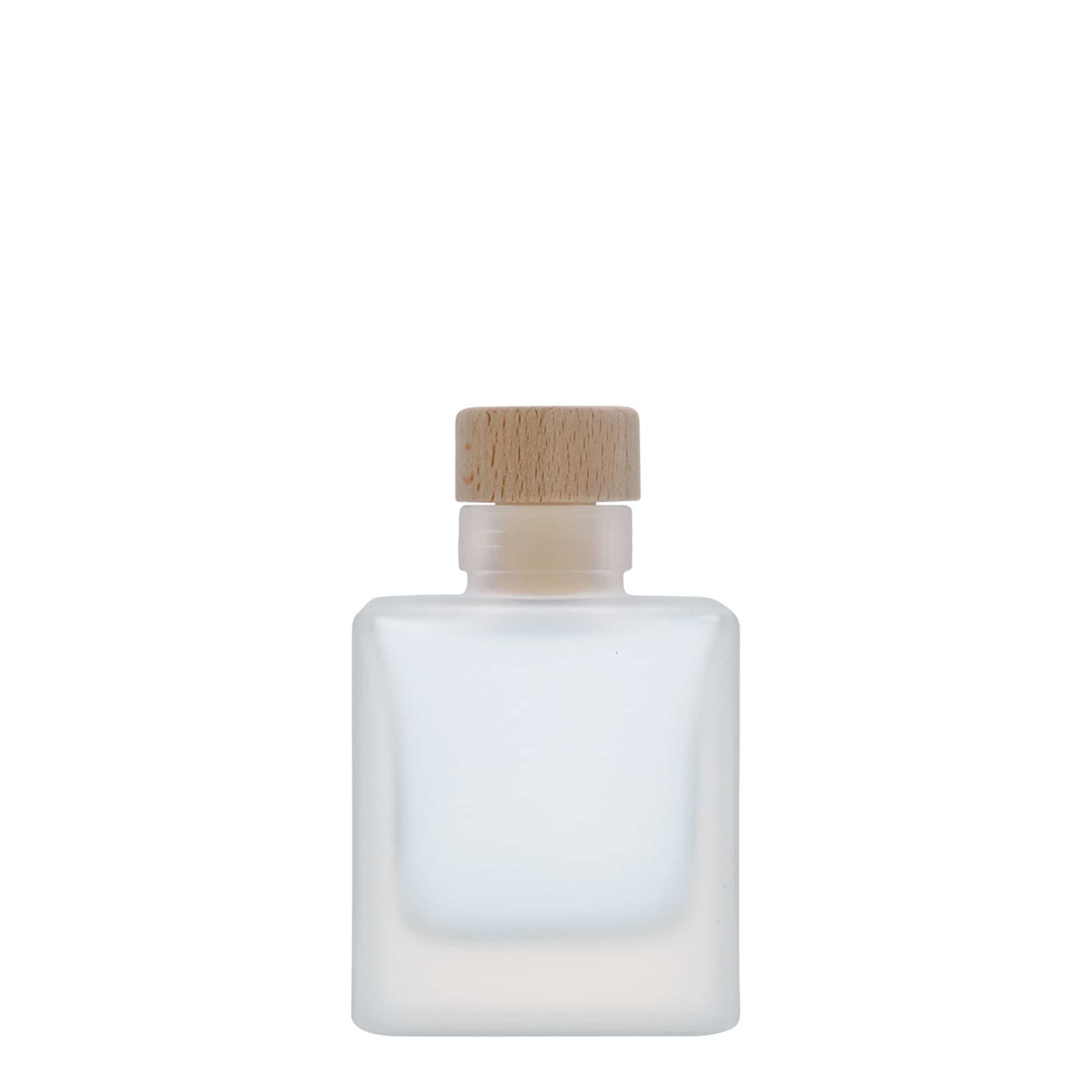 Glazen fles 'Cube', 100 ml, vierkant, gematteerd, monding: kurk