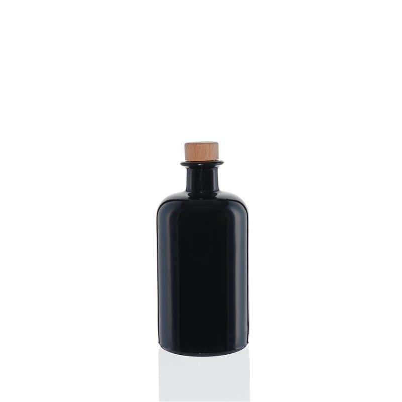 Glazen fles Apotheker, 500 ml, zwart, monding: kurk