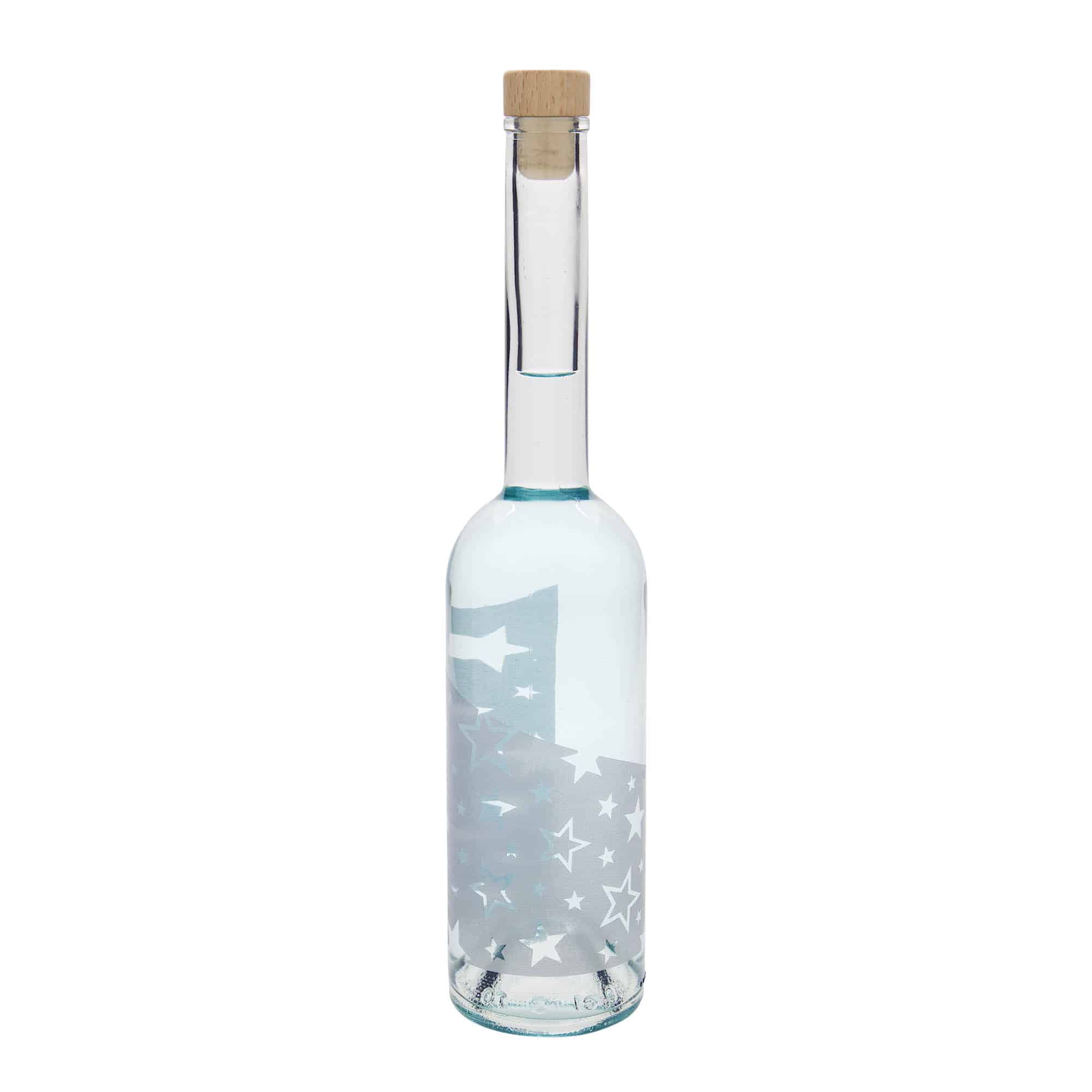 Glazen fles 'Opera', 500 ml, motief: Zilveren sterren, monding: kurk