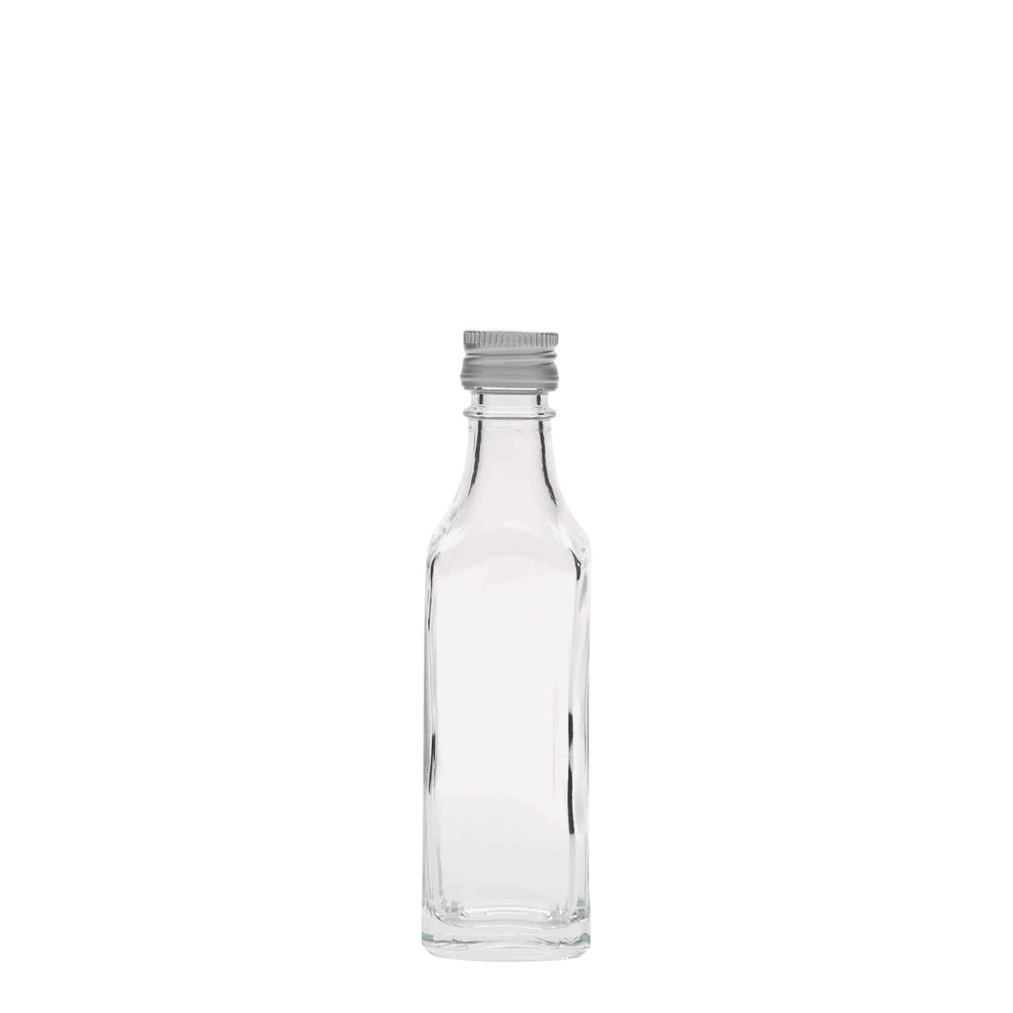 Glazen fles 'Siena', 50 ml, vierkant, monding: PP 18