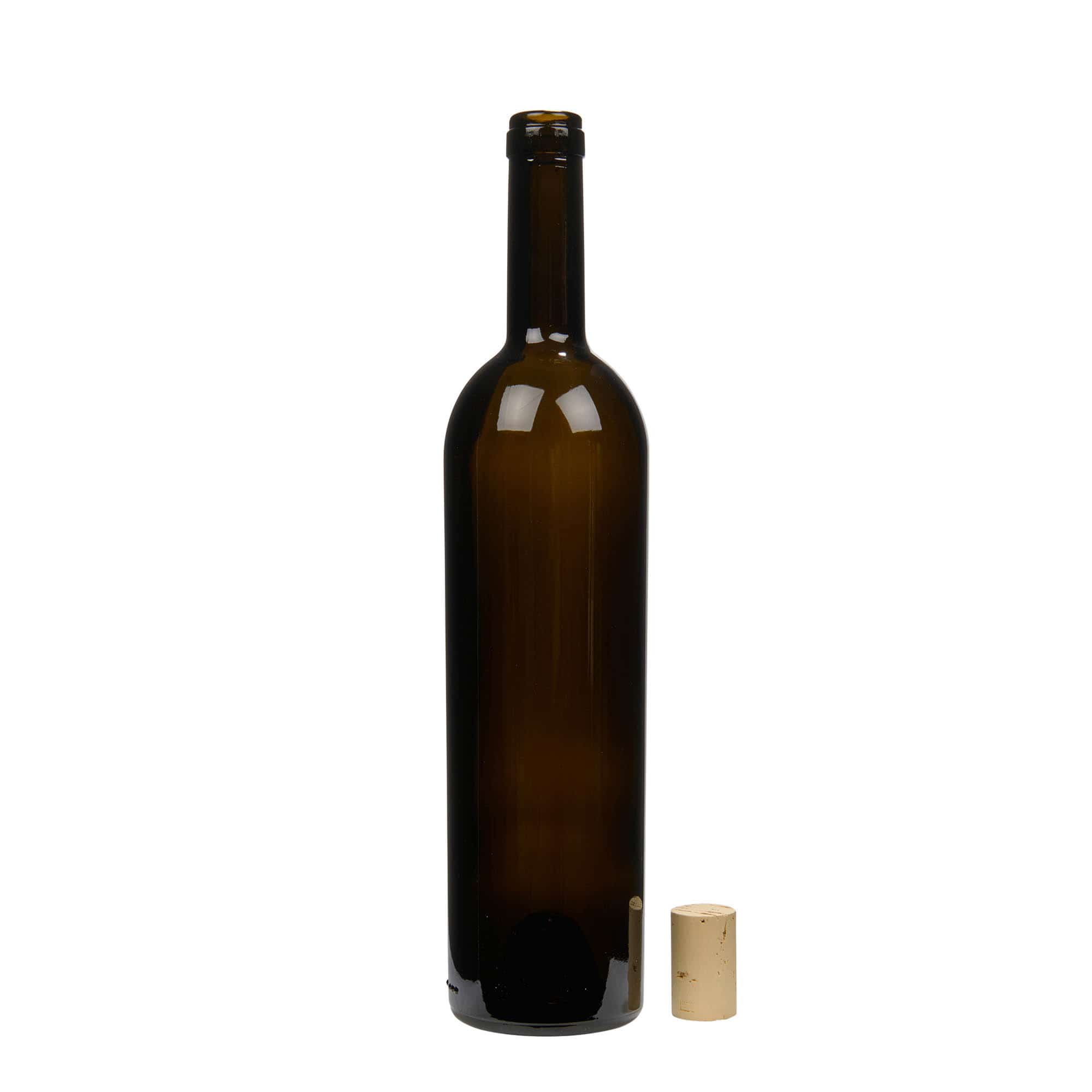 Wijnfles 'Liberty', 750 ml, antiekgroen, monding: kurk