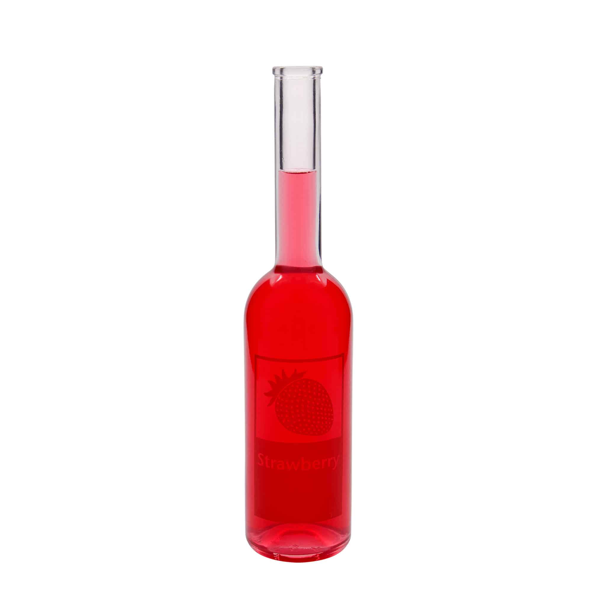 Glazen fles 'Opera', 500 ml, motief: Strawberry, monding: kurk