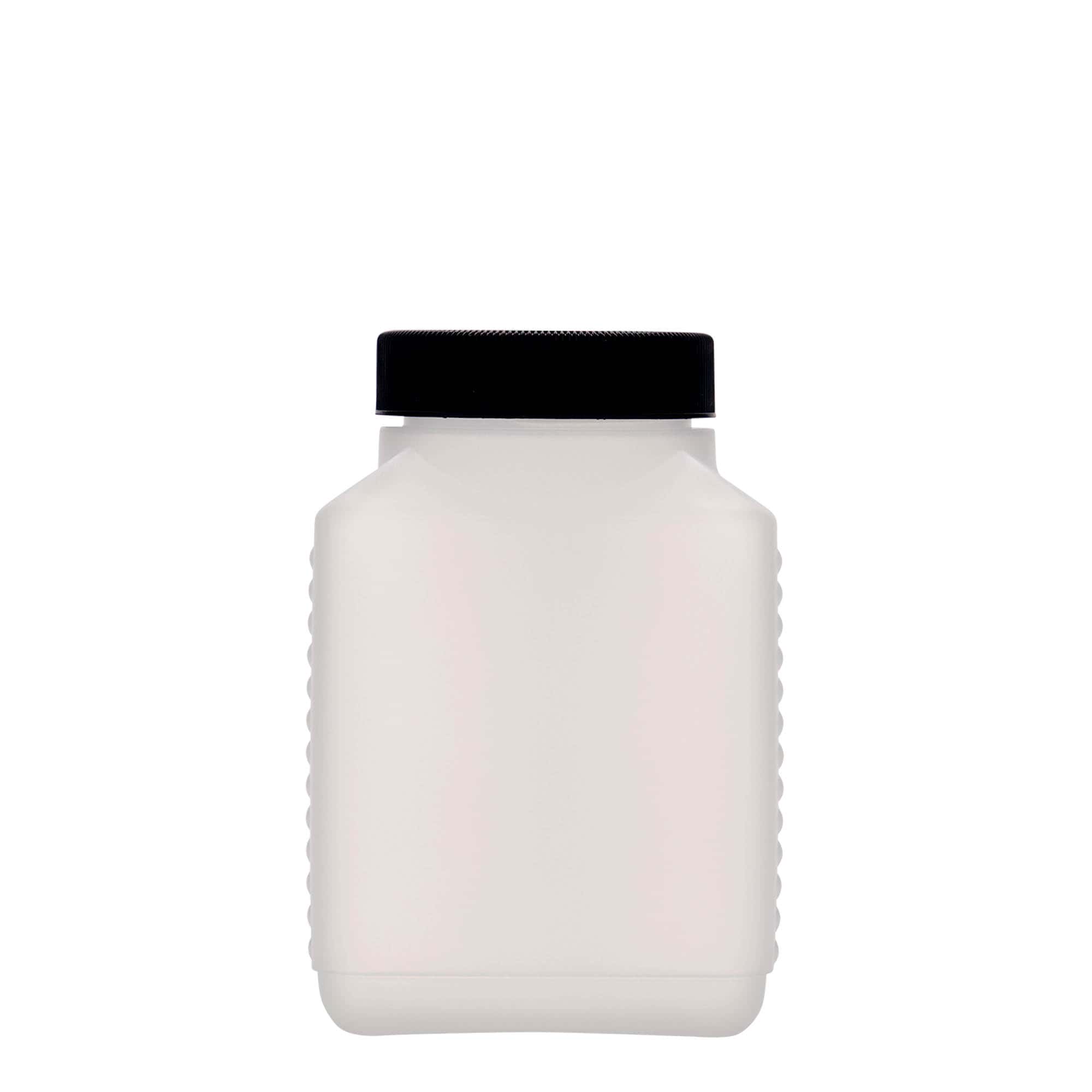Fles met brede hals, 500 ml, rechthoekig, HDPE-kunststof, naturel, monding: DIN 60 EPE