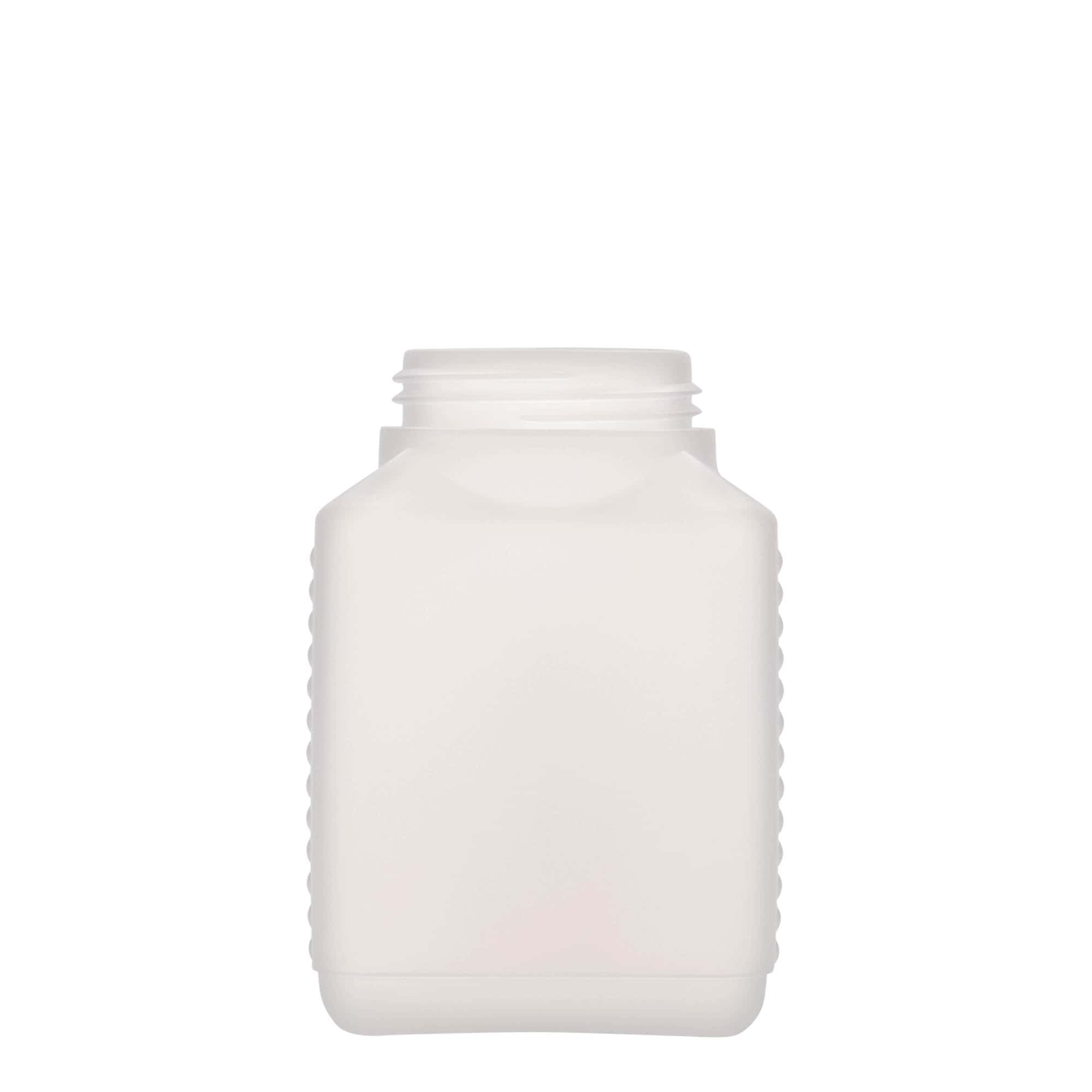 Fles met brede hals, 500 ml, rechthoekig, HDPE-kunststof, naturel, monding: DIN 60 EPE