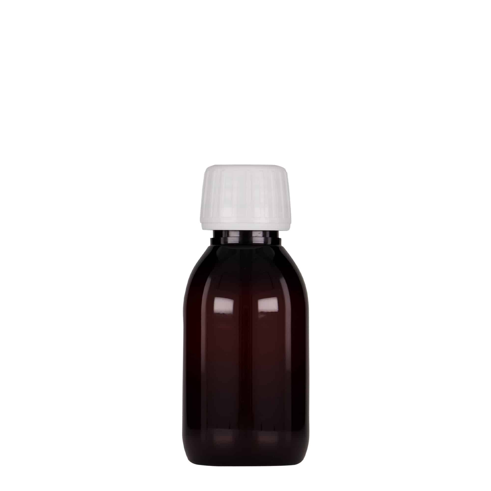 Pet-medicijnfles, 100 ml, bruin, kunststof, monding: PP 28