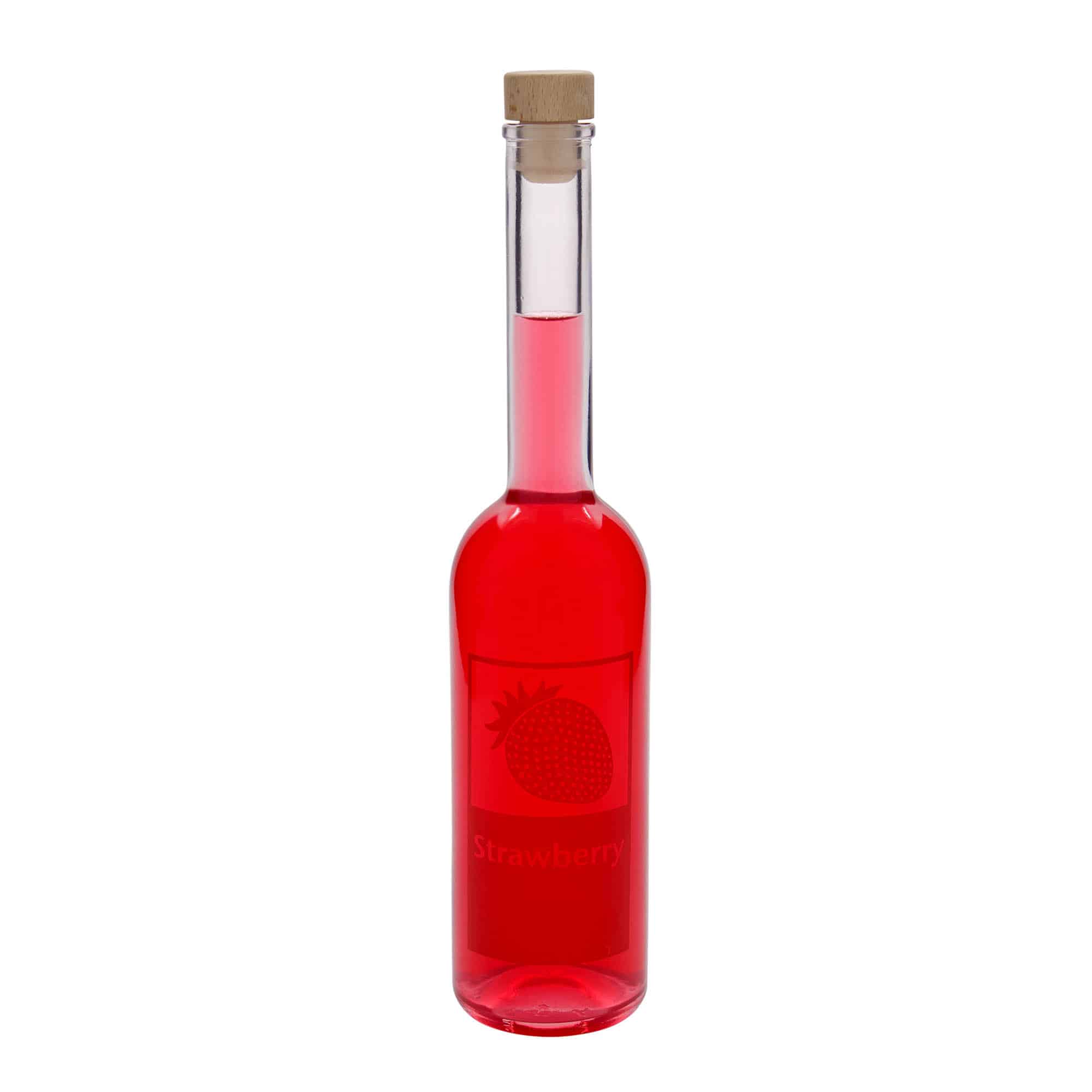 Glazen fles 'Opera', 500 ml, motief: Strawberry, monding: kurk